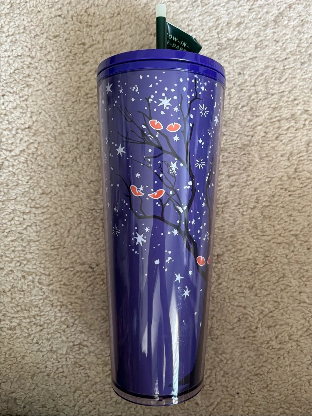NWT Starbucks Glow In The Dark Halloween Tumbler 24 oz Purple & Black